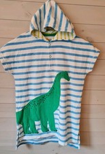 Mini Boden Applique Dinosaur Blue & White Stripey Towelling Cover Up 3-4 Yrs New