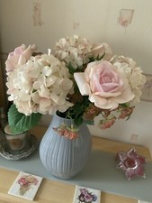From QVC Peony/Hydrangea Artificial Flowers In Grey Glass Vase Collection SY1