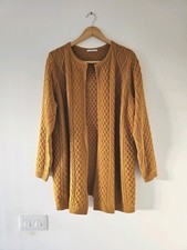 Women's Open Front Cable Knit Cardigan Long Sleeve size 16. Mustard. Tu .