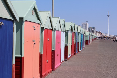 Beach huts seascape canvas - beach,