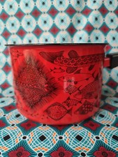 Vintage Enamel Ware Finel Arabia Neptune Saucepan Red 17cm Finland 