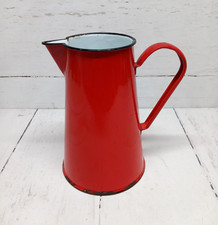 Red Enamel Water Jug Vintage Mid century Kitchenalia  - 8.5" Tall