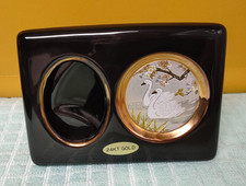 Chokin Art Black Porcelain Frame with Swans & 24 Kt Gilding.