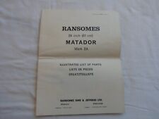 Ransomes vintage mower Matador 24 in Mk 2a original parts list and envelope.
