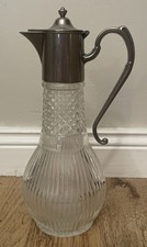 Antique English Silver-Plated and Cut Crystal Claret Jug Decanter 