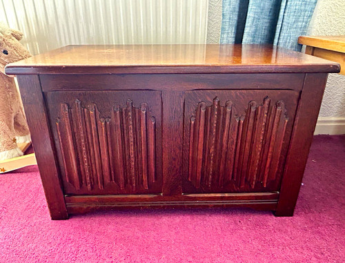 Brown wooden blanket chest - blanket,
