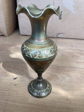 Vintage brass enamel vase - vintage,
