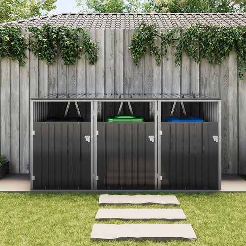 Outside metal bin shed - outside, triple