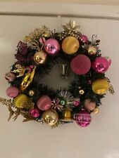 Unique handmade vintage Christmas wreath mercury glass silk bells pick concave