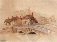 BRIDGE AT ARUNDEL SUSSEX Antique Watercolour Painting F L FULLER - 19TH CENTURY