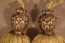 2x Vintage Large Curtain Tassels Drape Ornate Resin Gold Palm tree pineapple