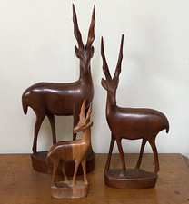 3 Vintage Hand Carved Teak