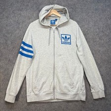 Adidas Hoodie Mens Size UK M Light Grey Blue Cotton Blend Originals 03 Logo 2014