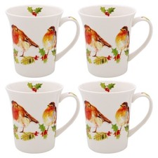 Winter Robins Set of 4 Ceramic