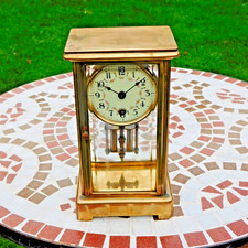 Rare Vintage Petite 8-Day French Antique Clock Under Four Bevel-edged Glass.