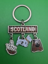 Keyring Key Ring - Vintage Scotland Charm Dog Tartan Pagpipes Souvenir
