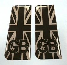 Domed Black & Grey Union Jack GB Vehicle Number Plate Stickers - HIGH GLOSS GEL