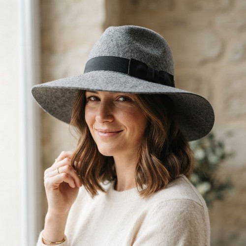 Ladies hat gray wide - ladies,