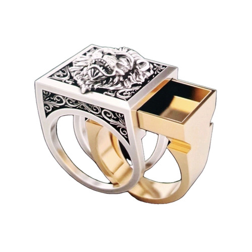 Mens signet ring - lion, head