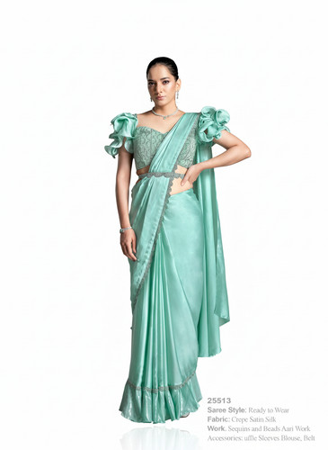 Mint green crepe - satin, silk