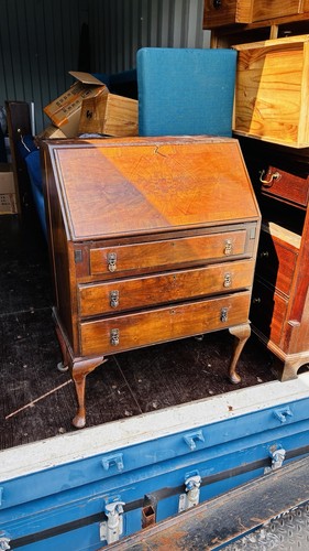 Walnut veneer antique bureau - veneer,