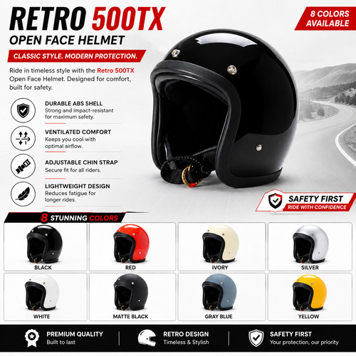 Retro 500tx open face helmet - retro,