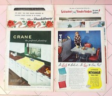 Lot 8 Vntg 1950s Kitchen Ads Cupboards Plumbing Spatter Chrome Kelvinator Crane