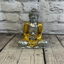 Silver And Gold 20cm x 12cm Large Thai Buddha Sitting  Statue Resin Hindu
