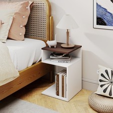 S-Shaped Side Table 3 tier Wood End Table with Open Storage Shelves
