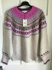 White Stuff Fair-isle Multi Wool Mix Crew Neck Long Sleeve Jumper size 16 NWT