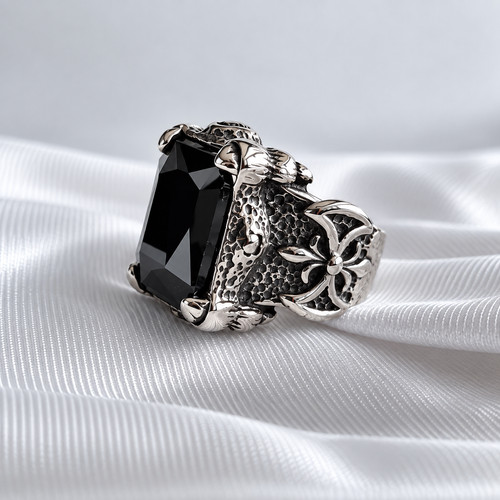 Men silver signet - silver, black