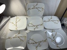 SET OF (7) Corelle SQUARE CHERRY BLOSSOM 10 1/2" Dinner Plates - DISCONTINUED