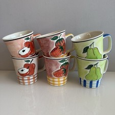 Hand Painted Fruit Design Mug Set Mugs (x6) Colourful Apple Pear Ransat Ceramics