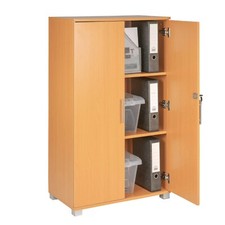 Storage Cabinet 2 Door Locking Beech Office Home 3 Shelf Filing Bookcase  120cm