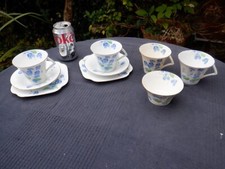 9 Pieces Vintage Colcough Blue Pansy Art Deco Bone China
