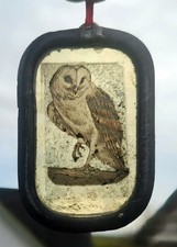 Stained Glass Barn Owl amber leaded hanging piece 6 cm x 4 cm