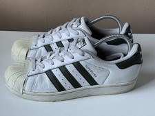ADIDAS SUPERSTAR Junior White/Khaki Green Leather Trainers UK 4