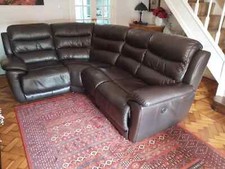 Brown leather electric recliner sofa suite