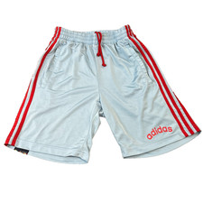 Vintage Adidas Shorts Glanz Shiny 00s Y2K Retro Light Blue Red Stripes Small