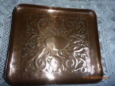 Antique Arts and Crafts Copper Tray/Platter Wrigglework Detail 8 3/4" x 7 3/4"