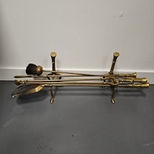 Antique Companion Set Solid Brass Heavy Fireplace Accessories Poker Brush Shovel