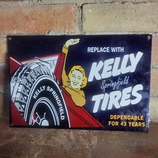 OLD VINTAGE OLD KELLY TIRES TIRE PORCELAIN METAL GAS STATION METAL SIGN 12" X 8"