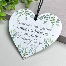 Personalised Wedding Day Gift For Bride Groom Hanging Heart Keepsake Mr & Mrs 