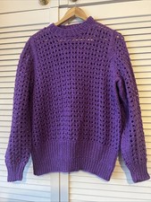 Hand Knit Vintage Chunky Purple Jumper Boho Artsy Women’s M L 22” P2P Handmade