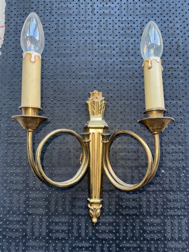 Antique double brass candle