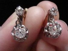 EDWARDIAN FRENCH 18CT LARGE OLD CUT DIAMOND 0.80ct DROP EARRINGS