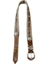 Nanni Women's Leather Metal Studded Western Belt Brown - One Size