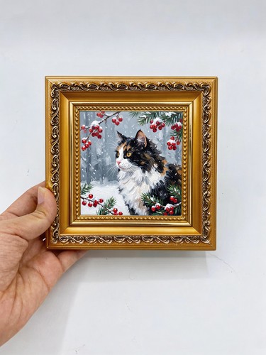 Vintage winter cat oil - vintage,
