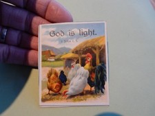6 X 7 CM CHROMO LITHO SCRAP CHICKENS  GOD IS LIGHT  VICTORIAN  SCRAP  