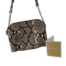 Michael Kors Grey Leather Python Snake Print Zip Top Crossbody Handbag